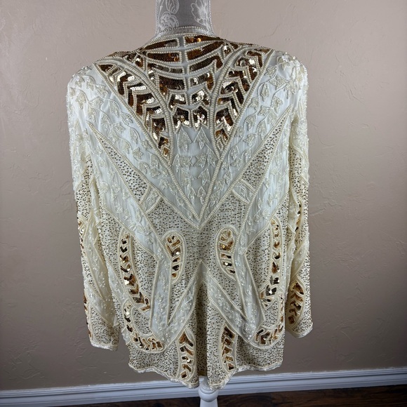 Vintage Royal Feelings Cream Ivory Embellished Beaded Evening Jacket Silk 2X - Picture 5 of 15